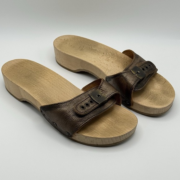 Dr. Scholl's Shoes - Vintage Dr Scholl's Original Wooden Exercise Sandals Brown Leather Women's 9